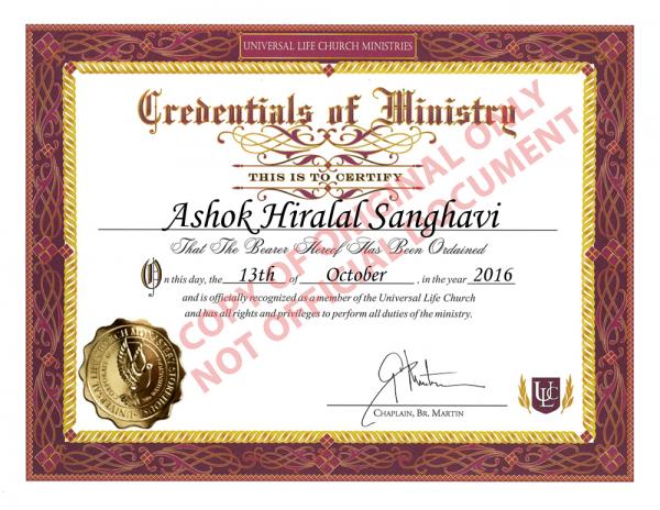 Ordination certificate